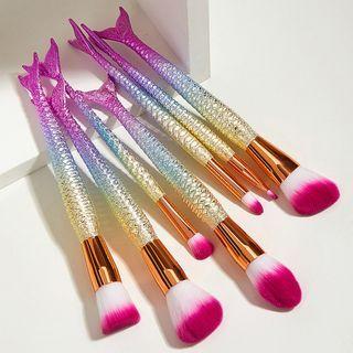 Set Of 7: Mermaid Tail Makeup Brush 7 Pcs - Pink & Yellow - One Size
