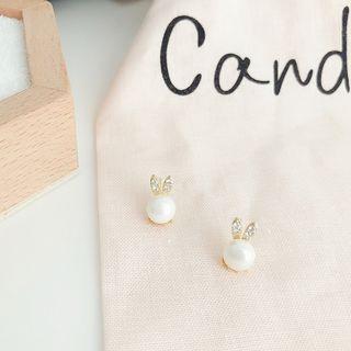 Faux Pearl Rhinestone Rabbit Earring