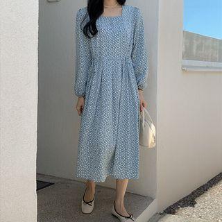 Plus Size Square-neck Long Floral Dress