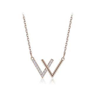 925 Sterling Silver Plated Rose Gold Fashion Simple English Alphabet W Necklace With Cubic Zirconia Rose Gold - One Size
