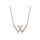 925 Sterling Silver Plated Rose Gold Fashion Simple English Alphabet W Necklace With Cubic Zirconia Rose Gold - One Size