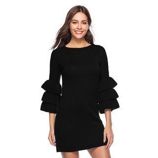 3/4-sleeve Ruffle Trim Knit Dress