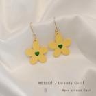 Flower Alloy Dangle Earring A321 - 1 Pair - Yellow - One Size