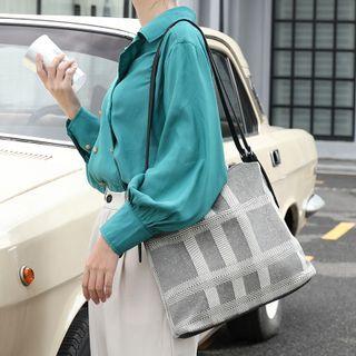 Plaid Canvas Shoulder Bag Black - One Size