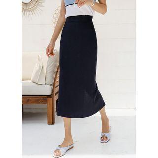 Textured Ribbed Knit Long Skirt