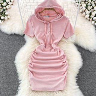 Short Sleeve Plain Hooded Sweat Dress