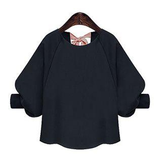 3/4-sleeve Back Tie Chiffon Pullover