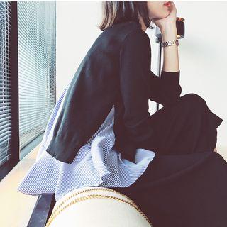 Set: Striped Ruffle Hem Sleeveless Top + Slit Sweater