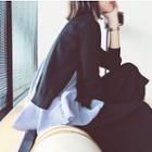 Set: Striped Ruffle Hem Sleeveless Top + Slit Sweater