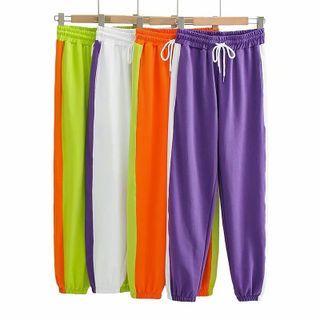 Drawstring Cropped Two-tone Harem Pants
