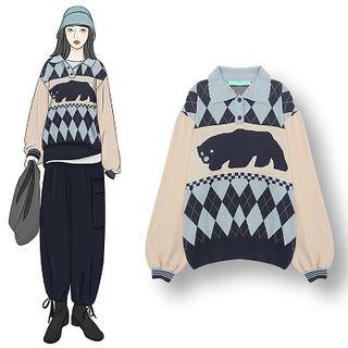 Argyle Collared Sweater As Shown In Figure - One Size