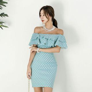 Short-sleeve Dotted Mini Sheath Dress