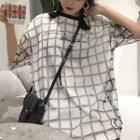 Set: Elbow-sleeve Sheer Top + Short-sleeve Long T-shirt