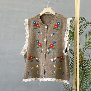 Floral Print Sweater Vest Light Coffee - One Size
