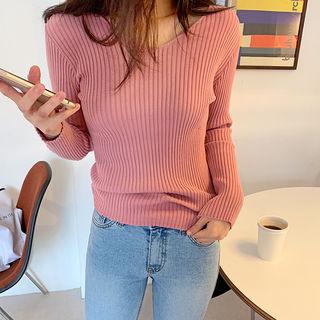 V-neck Slim-fit Rib Knit Top