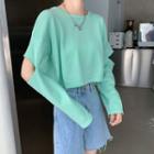 Long-sleeve Elbow-cutout Cropped T-shirt