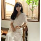 Puff-sleeve Midi Wrap Dress