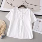 Short Sleeve Lace Trim Shirt White - One Size