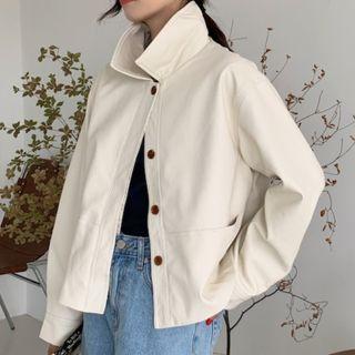Faux Leather Single-breasted Cropped Jacket