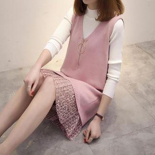 Set: Knit Top + Lace-hem Dress