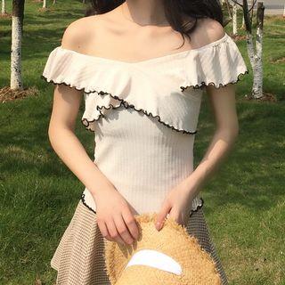 Contrast Trim Off Shoulder Short Sleeve Knit Top