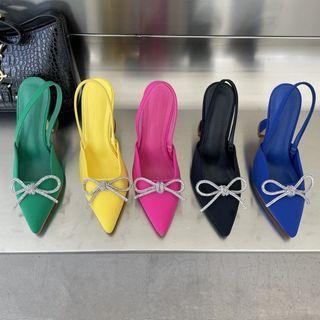 Flared Heel Bow Slingback Pumps