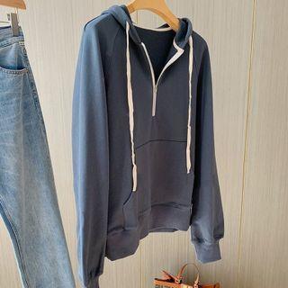 Long-sleeve Round-neck Plain Zip Sweatshirt