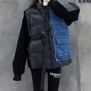 Denim Panel Padded Vest Black - One Size