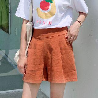 Wide-leg Band-waist Linen Shorts