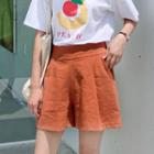 Wide-leg Band-waist Linen Shorts