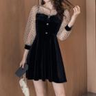 3/4-sleeve Dotted Velvet A-line Mini Dress