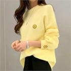 Drop-shoulder Smile Patch Knit Top