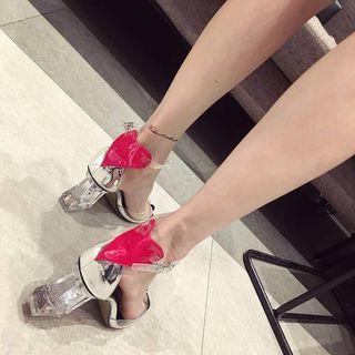 Transparent Ankle Strap Block Heel Sandals