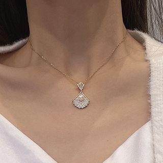 Rhinestone Shell Necklace X444 - Gold - One Size