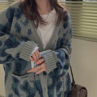 Print Knit Jacket Blue - One Size