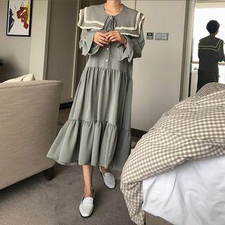 Tie-neck Collar Midi Dress As Shown In Figure - One Size