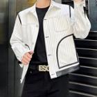 Striped Faux Leather Trim Shirt Jacket