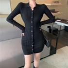 Single Breasted Plain Knit Dress Dress - Black - One Size