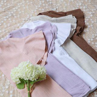 Ruffled Cap-sleeve Linen Blend Blouse