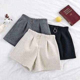 Plain Zip High-waist Acrylic Shorts