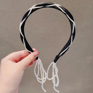 Faux Pearl Fabric Headband Ly1644 - Black - One Size