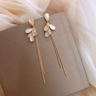 Cat Eye Stone Fringed Earring 1 Pair - Silver Earrings - As Shown In Figure - One Size