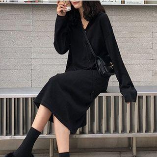Long-sleeve Diagonal Button Knit Dress