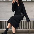 Long-sleeve Diagonal Button Knit Dress