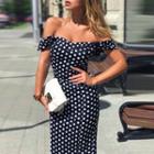 Off-shoulder Dotted Midi Bodycon Dress