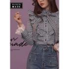 Frilled Gingham Blouse With Tie