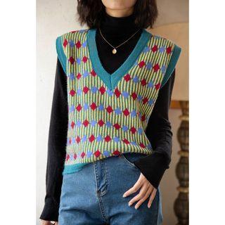Pattern Sweater Vest Blue & Yellow - One Size