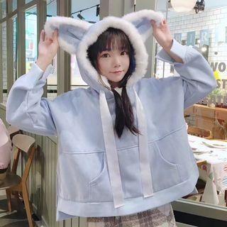 Furry Trim Rabbit Ear Hoodie