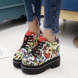 Hidden Wedge Platform Lace Up Shoes