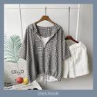 Zip-detail Hooded Checked Top
